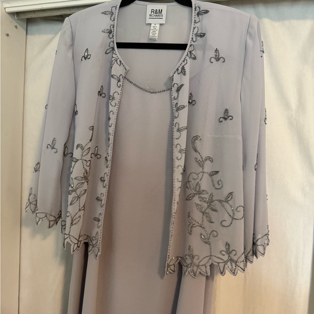 R&M Richards Silver Embroidered Jacket Dress